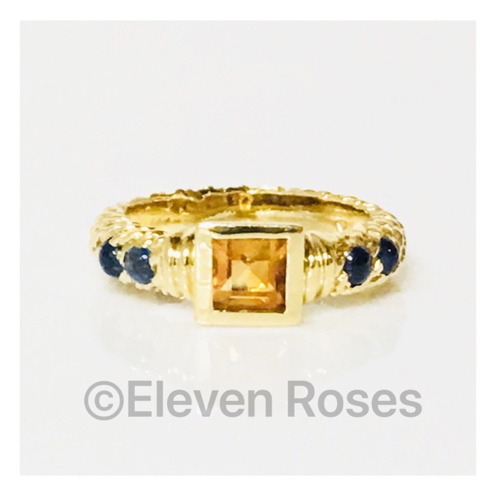David Yurman 18k Gold Blue Sapphire & Citrine Ring